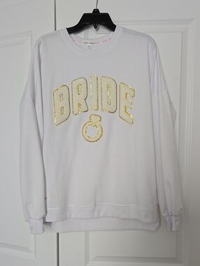 Simply Southern White Sweatshirt with Gold Sequin 'BRIDE'